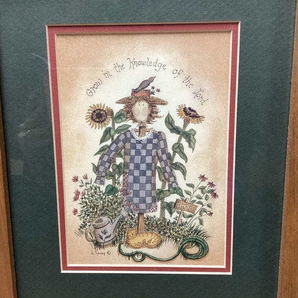 Framed Scarecrow Country Primitive Artwork “Grown In The Knowledge of The Lord” - Picture 5 of 6